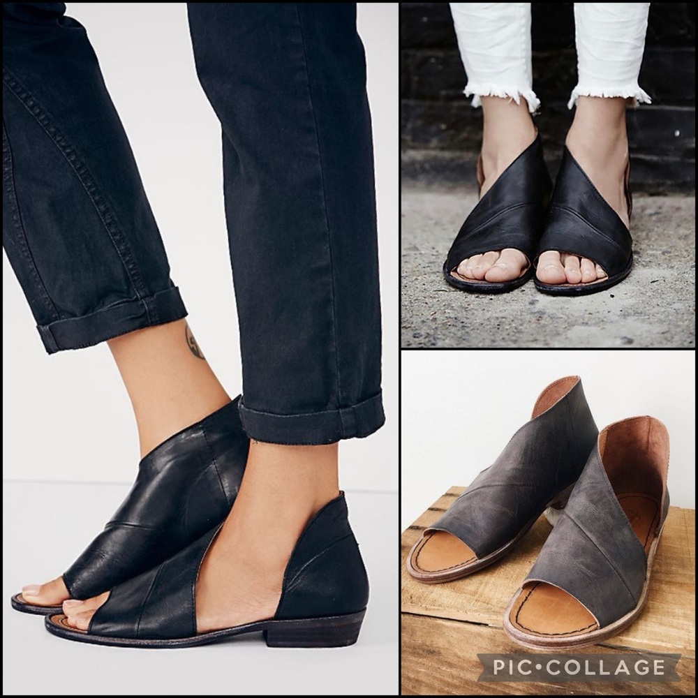 Free People Black Leather Wrap Bootie Sandals